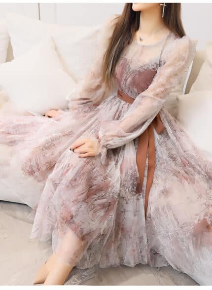 High Waist Puff Sleeve Gentle French Retro Dress